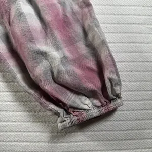 LOFT Women’s Medium Plaid Smocked Peasant Blouse Pink Gray Button Front thumbnail 6