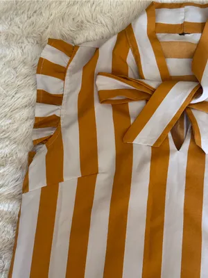 Striped Tie-Neck Sleeveless Top in Mustard and White (XS) thumbnail 3