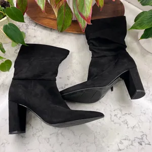 Nine West Womens Black Faux Suede Slouchy Pointed Toe Block Heel Boots Size 10M thumbnail 1