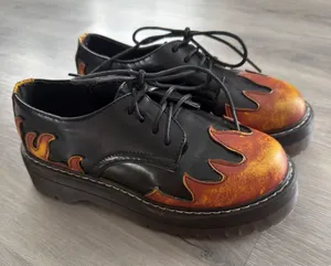 VTG 90's Y2K Womens Black Flame Oxford Platform Shoes Punk Goth Chunky Size 7.5 thumbnail 1