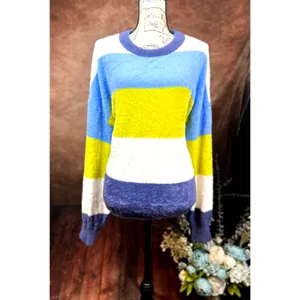Oversized Bright Fluffy Soft Knit Collar Cuffs Aerie Flurry Crew Sweater L thumbnail 3
