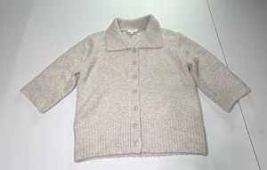 NWOT WAYF Cardigan Sweater Womens M Cream Short Sleeve Button Front READ Repair thumbnail 1