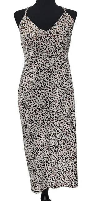 Everly Leopard Print‎ Slip Midi Dress Womens Size L Cowl Back V-Neck Date Night thumbnail 1