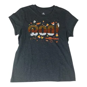 Disney Parks women's medium boo Halloween Gray T-Shirt sequin thumbnail 1