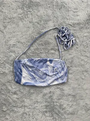 Naked Wardrobe Swim Bikini Top Criss Cross Open Back Blue Marble XS thumbnail 4