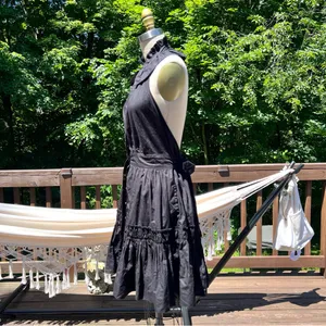 Anthropologie Black V-Neck Belted Halter Mini Dress Size Small thumbnail 8