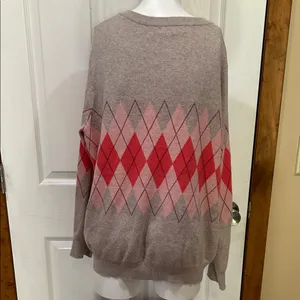 Woman Within Argyle Cardigan Sweater - Red and Tan thumbnail 5