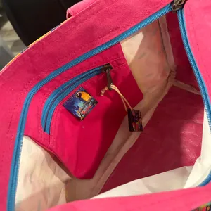 Bright Pink Multicolor Canvas Tote thumbnail 12
