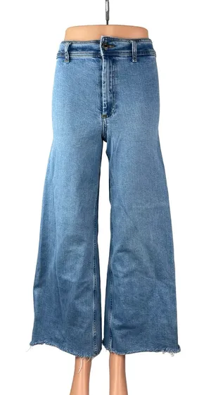 Zara Women's Blue High Rise Wide Leg Palazzo Baggy Raw Hem Denim Jeans Size 4 thumbnail 1