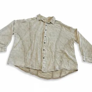 Easel Women's Beige Textured Crinkle Gauze Button Up Shirt Top Medium‎ thumbnail 3