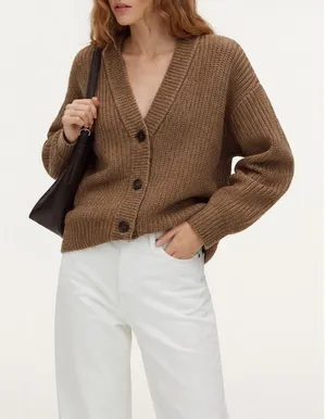 Universal Threads Brown/Tan Long Sleeve Button Up Oversized Chunky Knit Sweater thumbnail 1