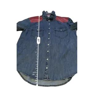 Sundance Denim Shirt Womens XS Blue Red Corduroy Yoke Ruffle Western Pearl Snap thumbnail 7