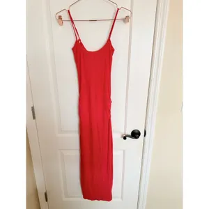 Staple & Hue Maxi Dress Women XS Red Ribbed‎ Knit Tie Shoulder Ruched Bodycon thumbnail 2