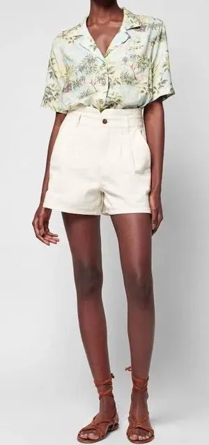 Faherty Rikki Organic Cotton High Waisted Shorts Cream White XL thumbnail 1