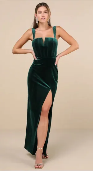 Lulus Women Pristine Luxury Emerald Green Velvet Bustier Maxi Dress L thumbnail 1