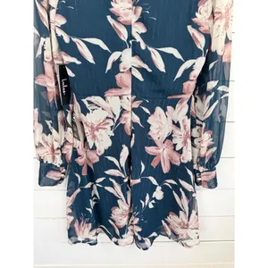 Lulus Mini Dress M Navy Floral Metallic Sheer Long Sleeve Twisted Front V-Neck thumbnail 9