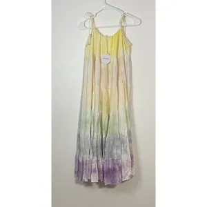 STORIA Tie Dye Maxi Dress Colorful Sleeveless Tasseled Straps Size S 100% Rayon thumbnail 5