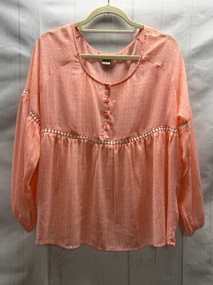 Ariat NWT Peach Printed Sheer Balloon Sleeve Peasant Boho Long Sleeve Blouse thumbnail 1