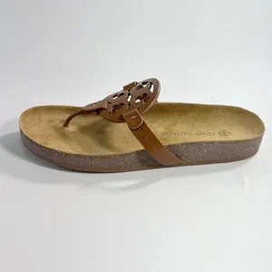 Tory Burch Miller Cloud Women 9.5 Bourbon Miele Leather Double T Logo Sandal thumbnail 4