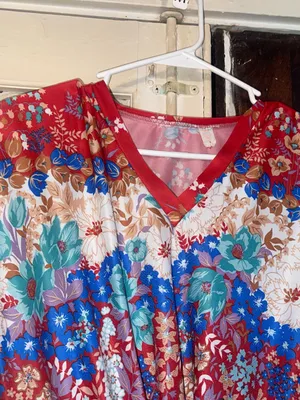 AS IS Vintage Floral V-Neck Red Midi Dress - Size Small thumbnail 3