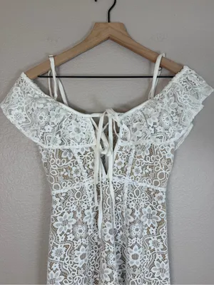 For Love & Lemons Vintage 2016 Rosemary White Beige Lace Mini Dress Small $350 thumbnail 16