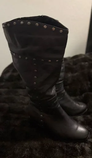 Fitzwell Womens Tall Black Leather Riding Knee High Stretch Boots 8.5 w 8.5W thumbnail 1