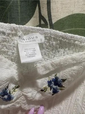 White Eyelet Crop Top with Blue Embroidered Florals thumbnail 2