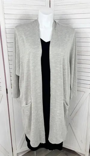 Donni Anthropologie Ribbed Knit Draped Kimono Cardigan Grey One Size Lagenlook thumbnail 1