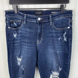 Judy Blue Jeans Boyfriend Fit Women's Size 11/30 Distressed Denim Bleach Splash thumbnail 4