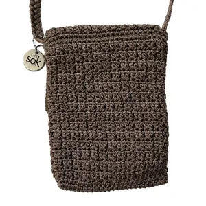 Vintage 90’s The SAK Crochet Bag Y2K Crossbody Shoulder Purse Brown Zip 5.5x7.5 thumbnail 5