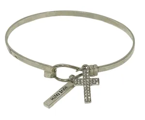 Silver Tone Rhinestone Cross Have Faith Dangle Charm‎ Bracelet thumbnail 1