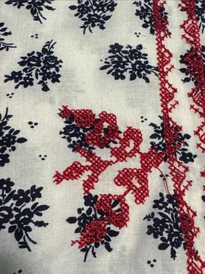 Boho Embroidered Tie-Front Peasant Top M 22” p2p White/Red & Navy Floral EU thumbnail 6