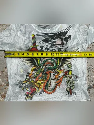 Ed Hardy Dragon Dagger white mesh long sleeve crop top Large Y2K thumbnail 5
