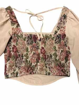 Willow + Root Floral Smocked Tapestry Crop Top NWT XS Cottagecore Fairycore thumbnail 6