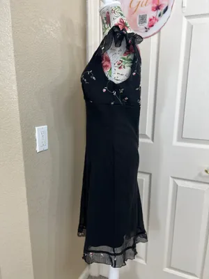 I.N. Studio Y2K Vintage Black Midi Dress with Pink Floral Embroidery thumbnail 4