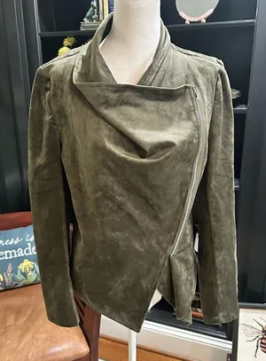 Lulus Green Faux Leather Velvet Moto Jacket Size M thumbnail 1