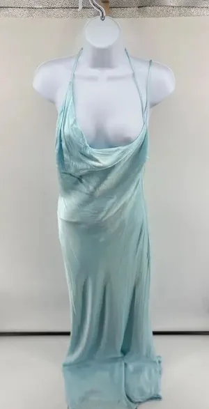 Bardot Astrid Midi Slip Dress Aqua Asymmetric Drape Neck Size M thumbnail 1