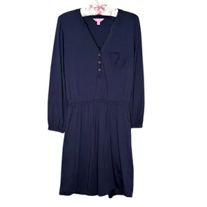 Lilly Pulitzer Beckett 100% Pima Cotton Shirt Dress Blue‎ Size Small thumbnail 3