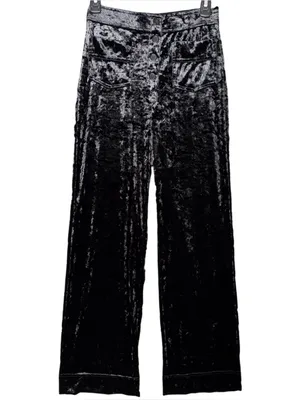 Halara NWT High Waisted Pockets Straight Leg Velvet Casual Pants Black S Retro thumbnail 2