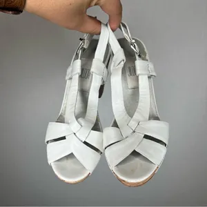 JILDOR | Size 6.5 Strappy White‎ and Brown Cork Wedge Heels thumbnail 2
