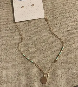 Boutique palmetto moon new necklace green chain gold w earring set thumbnail 1