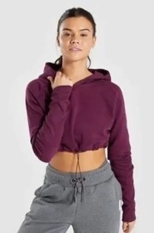 Gymshark Cropped Pullover Hoodie Drawstring Maroon M thumbnail 1