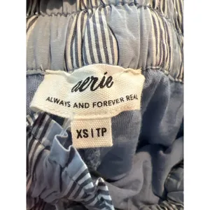 Aerie Blue White Striped Skort Elastic Waist Drawstring Cotton Mini Skirt XS thumbnail 3
