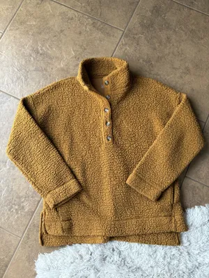 Aerie Tan Sherpa Quarter Snap Pullover Sweater thumbnail 4