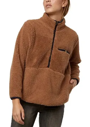 O’Neill Women’s XS Brown Sutton Fleece Pullover Mock Neck‎ Half Zip Jacket thumbnail 1