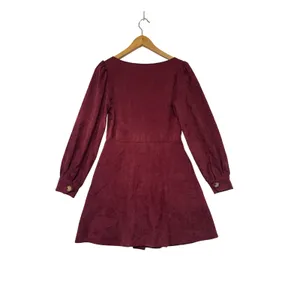 Lulus Burgundy Corduroy Button Front Mini‎ Dress Long Sleeve Square Neck XS NEW thumbnail 7