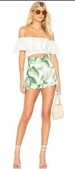 Show Me Your‎ Mumu Tropical Leaf Print Ruffle Hem High Rise Shorts Size XS thumbnail 1