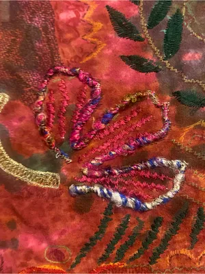 Chico’s Chicos Womens Size 1 L 42” Top Blouse Shirt Red Marble Embroidered Boho thumbnail 3
