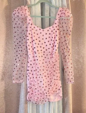 NWT Luxe Wave Size S Pink Heart Patterned Dress thumbnail 1