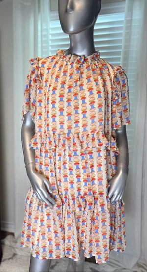 Easel Multicolor Abstract Print Tiered Mini Dress Short Sleeve Large thumbnail 1